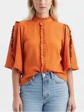 Current Air Los Angeles Orange Long Sleeve Blouse
